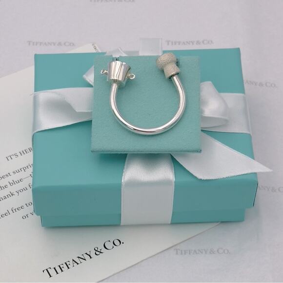 New Tiffany & Co Silver Cork & Ice Bucket Keyring Key Chain Ring W/Pouch & Box - Picture 1 of 11